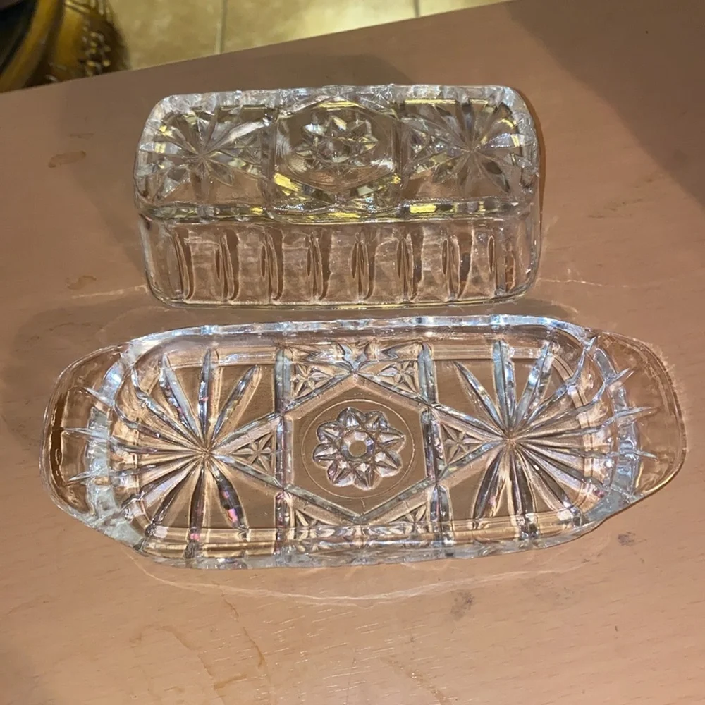 Vintage Star of David Covered Butter Dish Anchor hocking